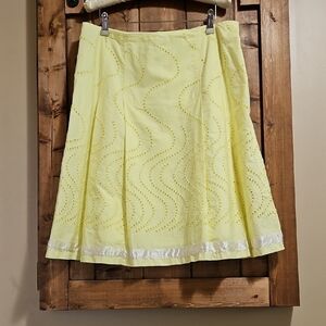 Yellow Eyelet Cotton Pleated Skirt Size 12